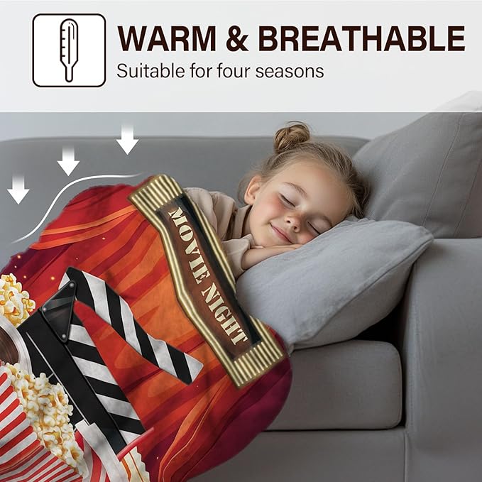 Movie Theme Blanket Gifts for Women Girls, Movie Night Supplies, Movies Theater Gift for Movies Lover Gifts for Christmas, Ideal Theater Decor for Sofa Couch Bed, Theatre Gift Blanket 50"x60"