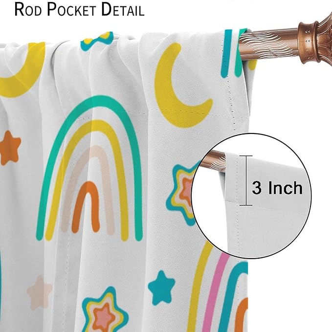 Kids Rainbow Curtains Cartoon Rainbow Abstract Bohemia Floral Lovely Stars Pattern Print Window Drapes for Girl Bedroom Living Room Kitchen Decor,2 Panel Set,52Wx84H Inch Blackout