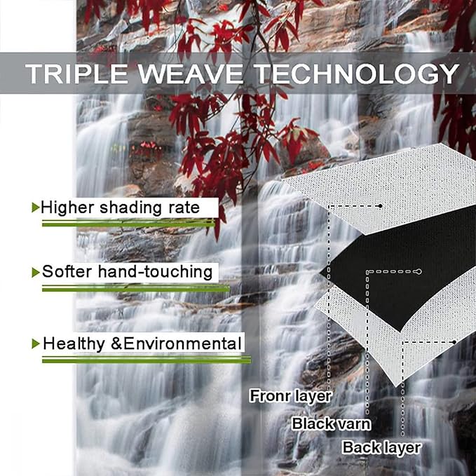 Waterfall Blackout Windows Curtains, Waterfall Red Forest Pattern Nature View Curtains, for Living Room Bedroom 63x63in 2 Panels