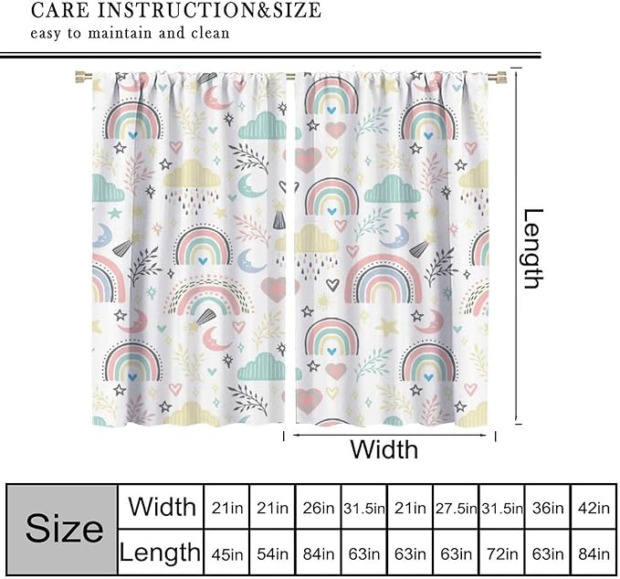 Boho Rainbow Curtains for Kids Nursery Colorful Floral Sun Star Clouds Pastel Bohemian Pattern Print Window Drapes for Girl Bedroom Living Room Kitchen Decor,2 Panel Set,42Wx54H Inch Blackout