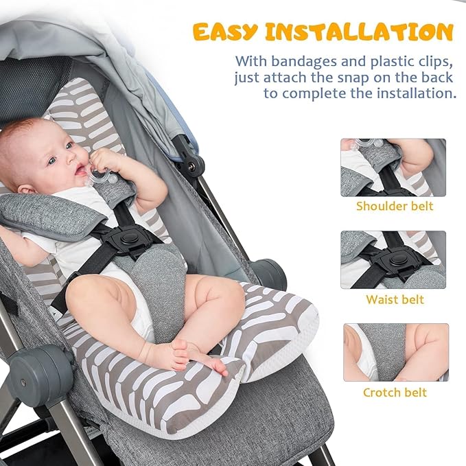 Baby Stroller Seat Liner Toddler Seat Stroller Cushion Pad Soft and Breathable 3D Air Mesh Cooling Pram Pushchair Seat Liners Universal for Infant （Gray White Geometry）