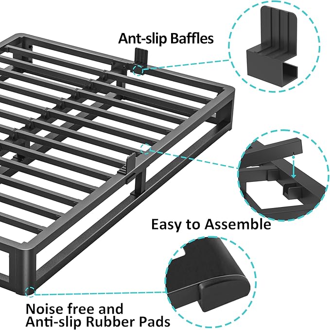 6 Inch Queen Bed Frame with Round Corner Edges, Low Profile Queen Metal Platform Bed Frame with Steel Slat Support, No Box Spring Needed/Easy Assembly/Noise Free Mattress Foundation