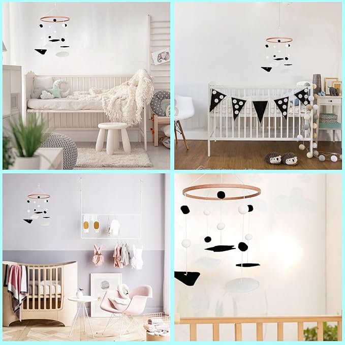 Montessori Mobile for Crib, Black and White Mobile for Baby, Neutral Baby Crib Mobile for Boys Girls, Nursery Mobiles Nursery Decor for Pack N Play, Safari