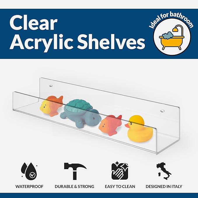 NATURE SUPPLIES Acrylic Bookshelf, Set of 3, 16" Clear Floating Shelves, Modern and Durable Nursery Wall Display for Books and Toys, Stylish Acrylic Shelving for Home or Office Décor