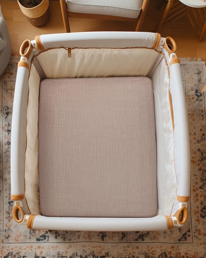 Pack and Play Sheets for Baby Boys and Girls 39"x27"x3", Neutral Muslin Cotton Pack N Play Mattresses Sheet with Boho Style, Soft and Breathable Comfort (Roman Green)