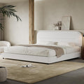 HOMBCK King Size Boucle Bed Frame, White Upholstered Platform Bed Frame King with Soft Headboard, Thickened Footboard, Rounded Corners, No Box Spring Required, Easy Assembly, White