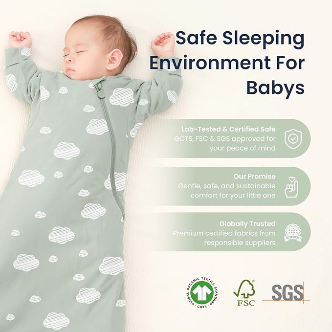 Unisex Sleeping Bag for Babies and Toddlers 1.0 Tog Sleep Sack 0-6 Months, Baby Sleep Sack, Newborn Sleep Sack, Wearable Blanket Baby, One Piece Long Sleeves, Gifts for Toddlers