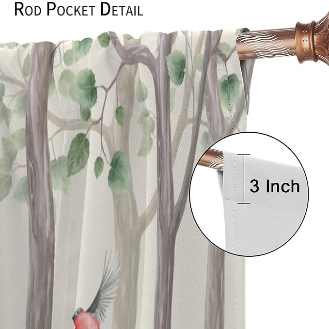 Forest Animal Curtains,Fox Elk Bird Animal Watercolor Woodland Print Curtains Kids Nursery Bedroom Living Room Home Decoration 55x63in