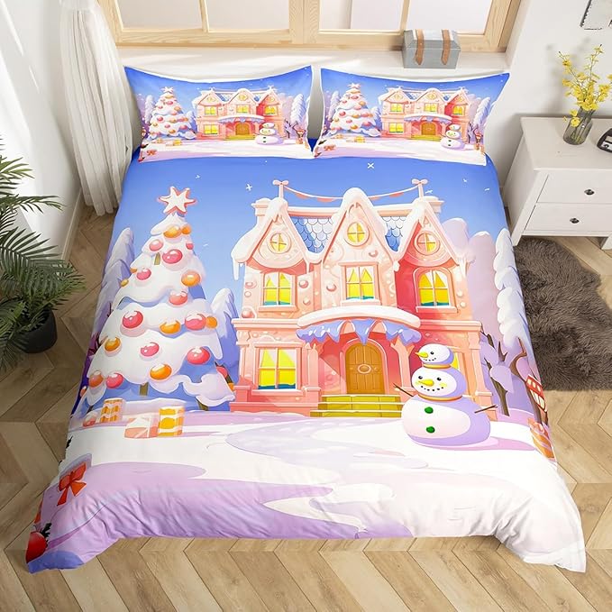 Feelyou Xmas Comforter Cover Set Twin Size Soft Bedspread Cover for Kids Boys Girls Bedroom Bed Decor Christmas Bedding Set