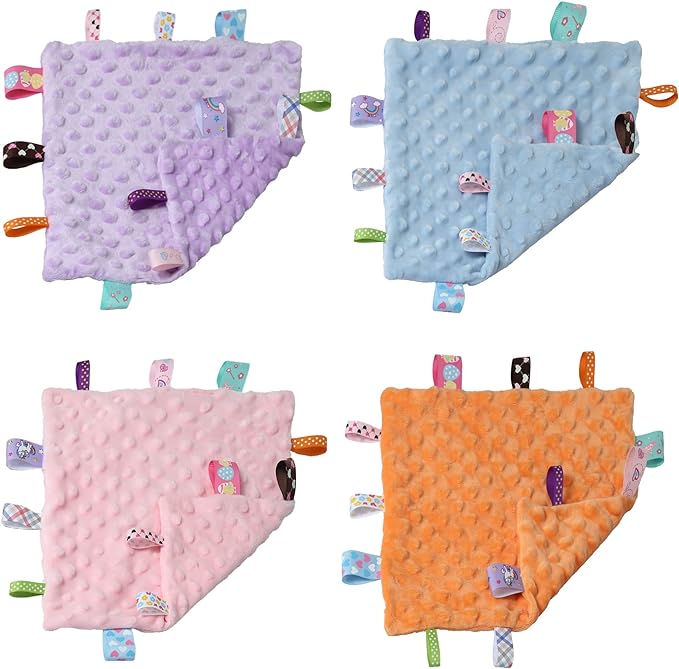 CREVENT Soft Plush Animal Face Security Blankets for Boys and Girls, Great Gifts for Birthday Baby Shower (Orange Fox Lovey +10"X10" Tag)