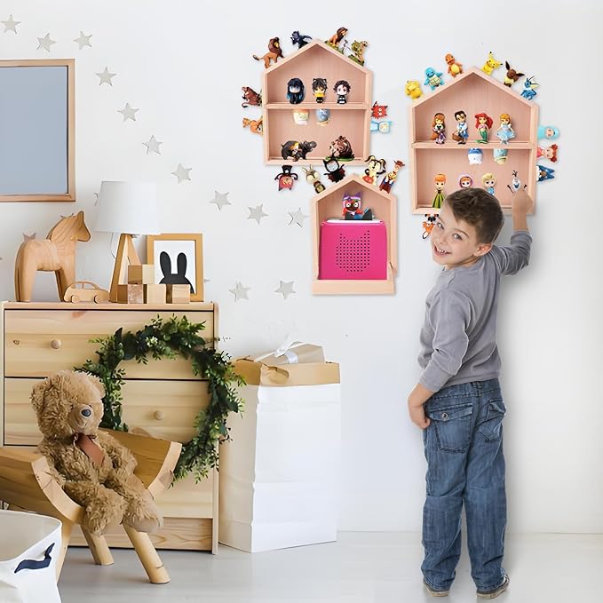 Tonie Shelf for Toniebox, 3 Small House Shape Tonie Shelf for All Your Tonie Accessories, Toniebox Charactors and Tonie Figures, Display Collection, Display Dolls