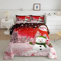 Feelyou Kids Merry Christmas Decorations King Size Comforter Set Xmas Snowman Bedding Set Red Quilt Set Soft Warm Lightweight Duvet Set