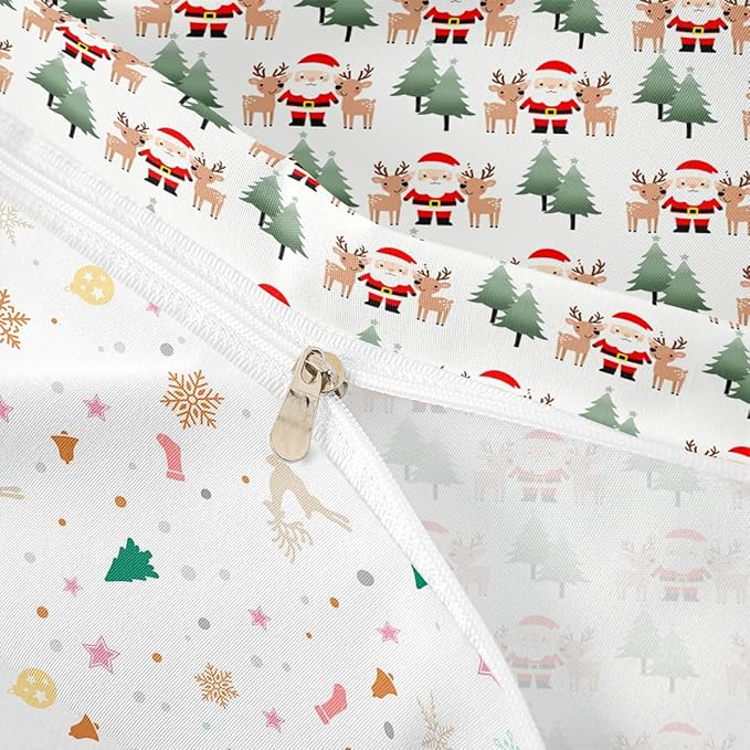 Feelyou Christmas Duvet Cover Cartoon Santa Claus Bedding Set for Kids Boys Girls Teens Room Decor Cute Deer Christmas Tree Comforter Cover Set Xmas Theme Bedspread Cover 3Pcs Zipper Full Size