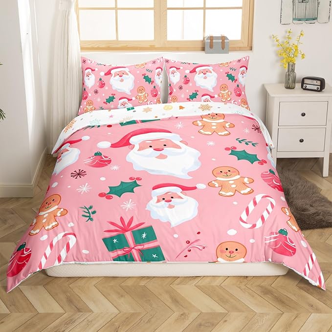 Feelyou Merry Christmas Bedding Set Christmas Duvet Cover for Kids Boys Girls Cookies Candy Comforter Cover Christmas Tree Bedspread Cover Bedroom Collection 2Pcs Twin Size,No Comforter