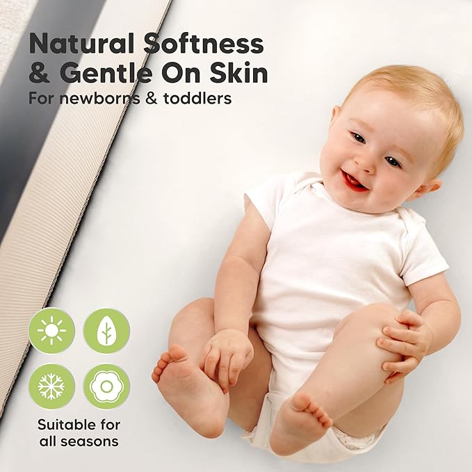 2-Pack Pack and Play Sheets, Waterproof Mini Crib Sheets Fitted - Organic Cotton Pack N Play Sheets for Graco Pack and Play Mattress, Playard Baby Crib Sheets,Neutral for Boy,Girl,Toddler (Soft White)