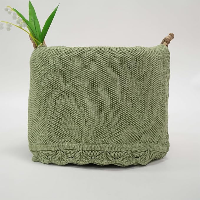 Baby Knit Blanket Soft Breathable Cotton Scallop Border Blankets Newborn Knitted Blanket Swaddle Blankets Gifts for Baby Newborn Toddler Shower Boy Girl New Mom Birthday Christmas SG 30x40