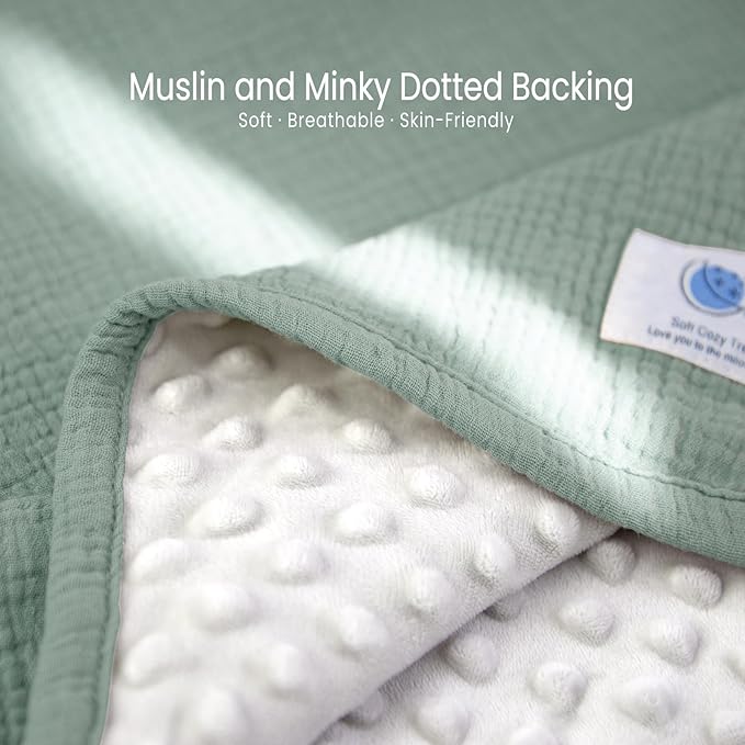 lulumoon Baby Blanket for Newborn Boy: Soft Minky Dotted Backing - Perfect Muslin Stroller Blanket for Travel & Baby Shower 30"x40"（Sage）