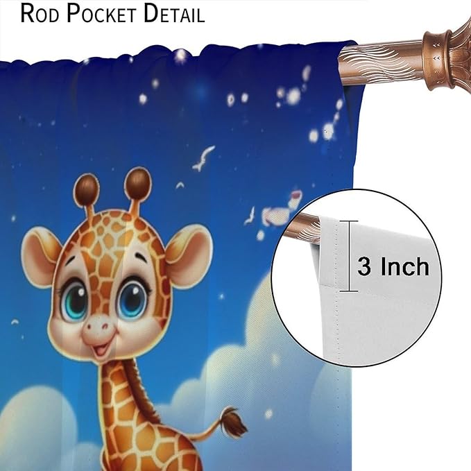 Jungle Safari Window Curtains for Kids Boys Girls Watercolor Cartoon Forest Animals Baby Living Room Bedroom Nursery Toddler Rod Pocket Drapes 42" W X 45" L