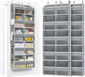 5-Tier Over The Door Organizer with 10 Side Mesh Pockets & Clear Windows, 80 lb Weight Capacity Hanging Storage for Bathroom, Bedroom, Nursery, Kitchen, Organizer Toys, Shoes, Diapers (Grey 2 Pack)