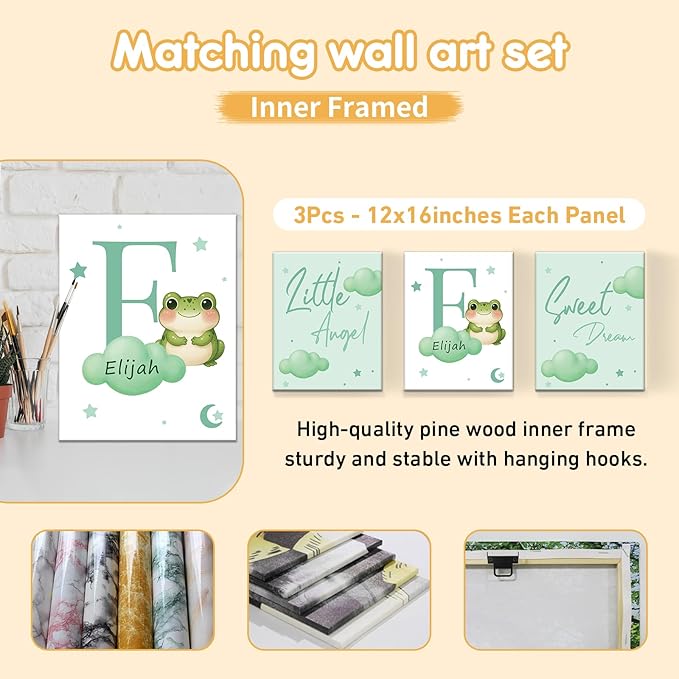 5 Piece Customized Crib Bedding Set for Baby Boys - Custom Name Baby Crib Green Frog Nursery Bedding Set with Soft Blanket, Fitted Sheet, Rug, Personalized Gifts for Toddler, Newborn, Infant