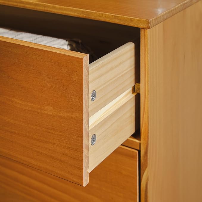 Walker Edison Sloane 3-Drawer Groove Handle Solid Pine Wood Dresser, 36 Inch, Caramel