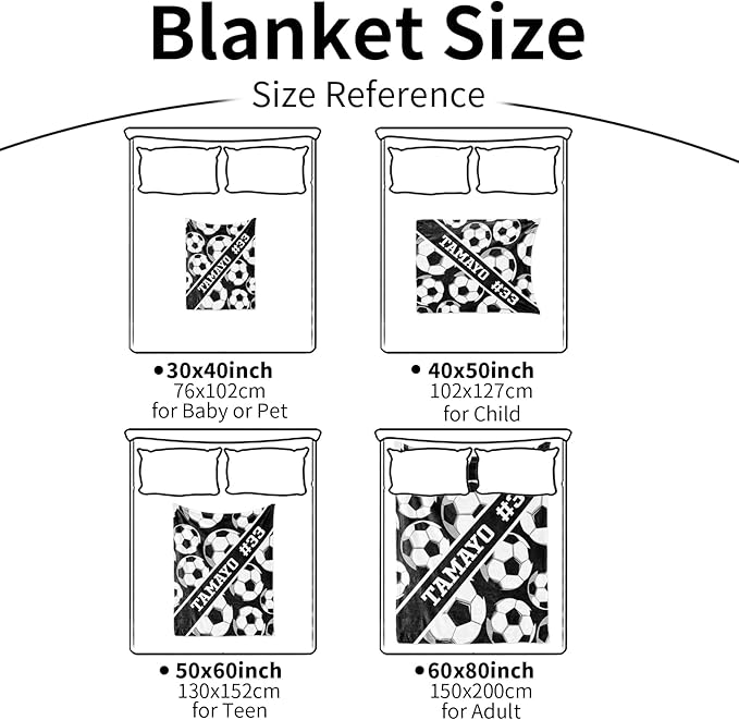 Custom Kids Soft Blanket: Personalized Gift for Soccer Football Basketball Softball Lovers Name and Number - Flannel Toddler Bed Blankets (30X40inch)