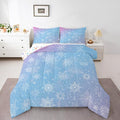 Feelyou Christmas Comforter Set All Season Winter Snowflake Bedding Set with 2 Pillow Cases Blue Purple Gradient Microfiber Kids Full Bedclothes Bedroom Decor Duvet Quilt Breathable Soft Lightweight