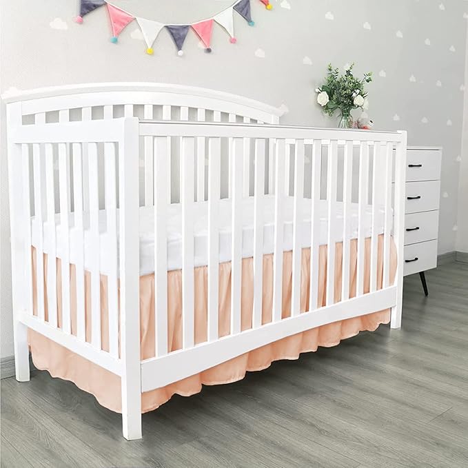 100% Egyptian Cotton, Nursery Crib Toddler (28" x 52" + 14") 800 Thread Count Crib Skirt Dust Ruffle, Bedding Skirts for Baby Boys or Girls, 14" Drop, Blush Solid