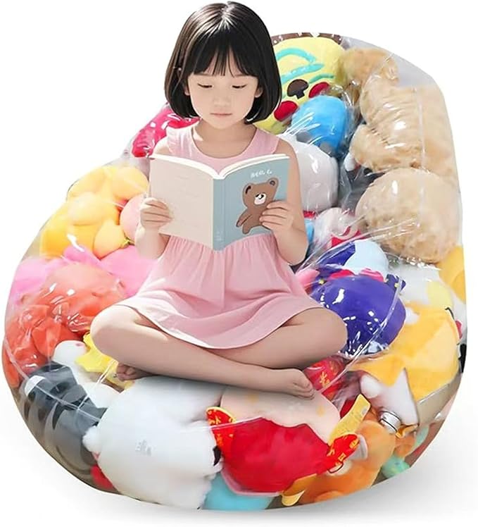 Clear Stuffed Animal Storage Bean Bag Chair Cover - Extra Large Stuffed Animal Storage Chair Waterproof & Easy-Clean Toy Organizer with Plastic Window (Cover Only, No Filler) (2Pcs)