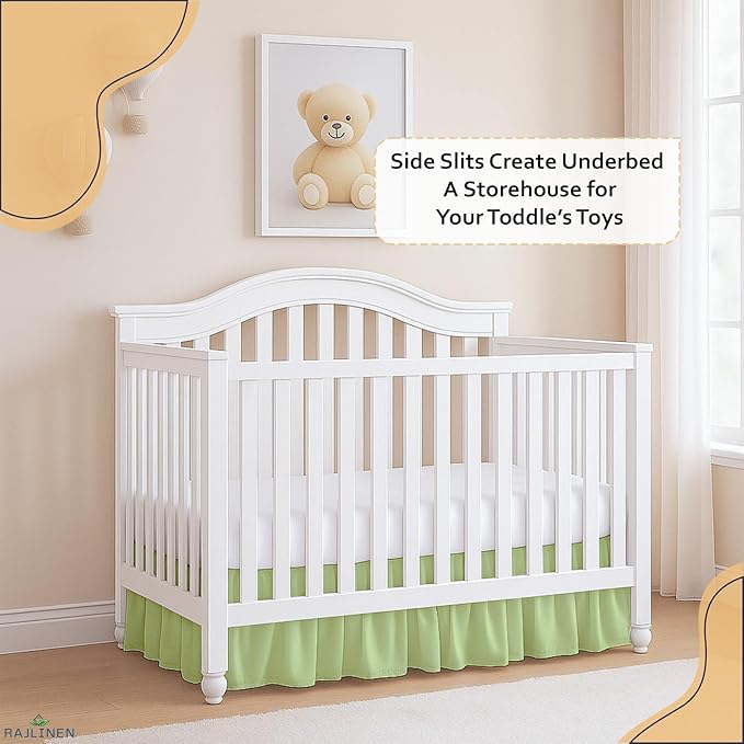 Rajlinen Ruffled Crib Bed Skirt, Microfiber, Dust Ruffle with Split Corners, 14" Drop, Nursery Toddler Bedding for Baby Boys or Girls, Sage