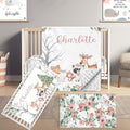 Custom Name Crib Bedding Set, 3 Pcs Personalized Baby Crib Bedding Set, Soft Pink Forest Animals Nursery Crib Sets for Boys Girls, Double Layer Toddler Bedding Set Customized Gifts for Newborn