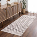 Hauteloom Pertek Modern Checkered Runner Rug - Modern Geometric Carpet for Hallway, Kids Room, Nursery - Bohemian Boho Carpet - Cream, Beige, Tan - 2'7" x 10'