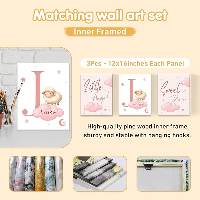 5 Piece Customized Crib Bedding Set for Baby Girls - Custom Name Baby Crib Pink Sheep Nursery Bedding Set with Soft Blanket, Fitted Sheet, Rug, Personalized Gifts for Toddler, Newborn, Infant