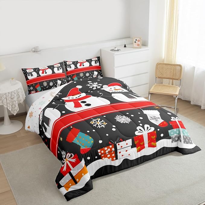 Feelyou Christmas Comforter Set Full Size Snowman Bedding Set for Kids Boys Girls Snowflake Duvet Quilt New Year Gift Bedroom Decor Microfiber 3 Pcs with 2 Pillow Cases