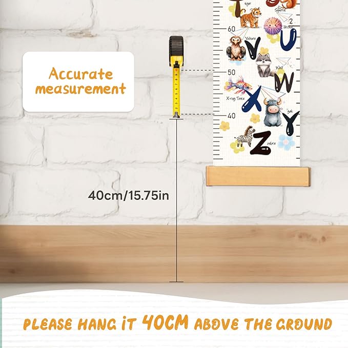 Personalized Name Growth Chart Wall Decor for Kids – Canvas Removable Height Chart Measuring Ruler 59" x 7.9" (Cute Letters)