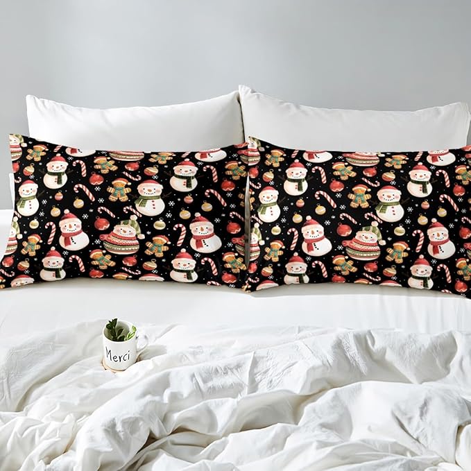 Feelyou Merry Christmas Duvet Cover Full Size Gingerbread Man Snowman Comforter Cover for Boys Girls Candy Cane Bell Xmas Decor Bedding Set 3Pcs Reversible Xmas Decor Room Decor