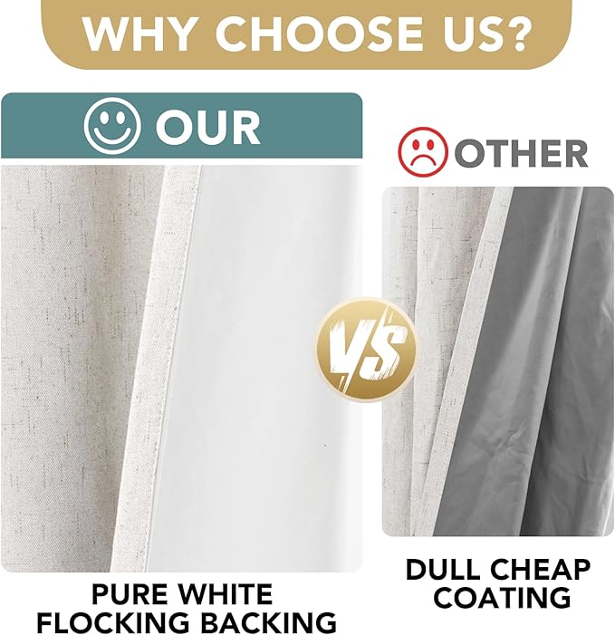 H.VERSAILTEX Primitive Linen Curtains 100% Blackout Curtain Drapes Burlap Fabric Curtains with White Thermal Insulated Liner, Grommet Top Drapes Living Room/Bedroom (2 Panels, 52 x 54 Inch, Ivory)