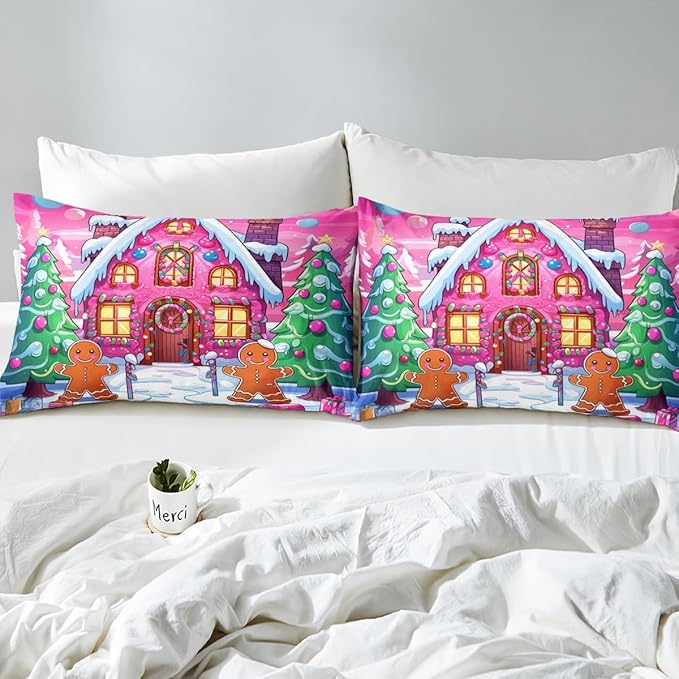 Feelyou Merry Christmas Comforter Cover Set Gingerbread Man Bedding Set Full Size for Kids Boys Girls Bedroom Bed Decor Christmas Duvet Cover Set Soft Quilt Cover,No Comforter
