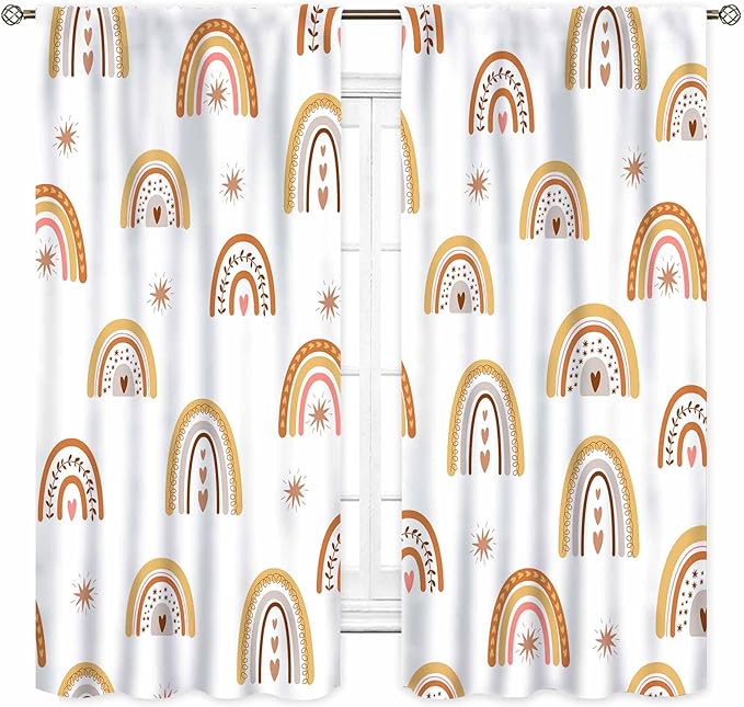 Boho Rainbow Curtains, Kids Girls Baby Cute LovelyRetro Vintage Rainbow Pastel Aesthetic Bohemian Window Curtains for Classroom Bedroom Living Room Nursery Playroom Drapery 2 Panels Set, 63"x63" Inch