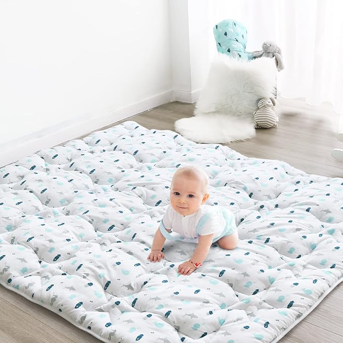 Baby Play Mat for Boys Girls,50'' x 50'' Baby Playmat for Playpen, One-Piece Crawling Play Mat Non Slip, Toddlers, White Ocean