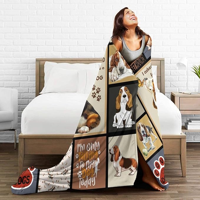 Cute Basset Hound Blanket My Friend The Basset Hounds Throw Blankets Gifts for Girls Boys Cozy Warm Soft Flannel Throws Plush Stuffed Animal Funny Pet Dog Fleece Blanket Gifts for Men Women 50"x60"