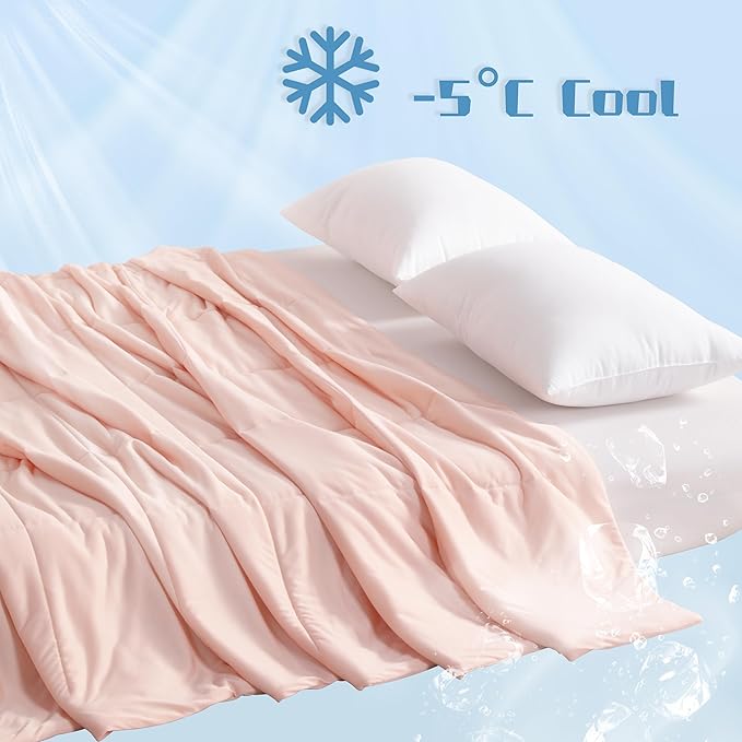 NTBAY Cooling Blanket Queen, 90x90 Inches - Lightweight Summer Bed Blanket for Hot Sleepers, Japanese Double-Sided Q-Max 0.45 Cooling Fabric, Coral Pink