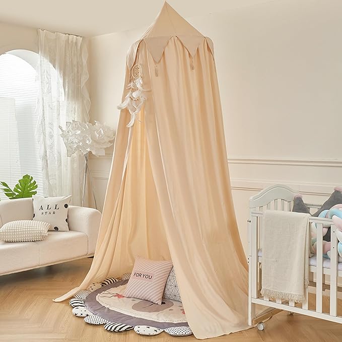 Bed Canopy for Kids, Girls Bed Curtain Bed Room Decor Hanging House Castle Reading Nook Dreamy Canopy(Light Yellow)
