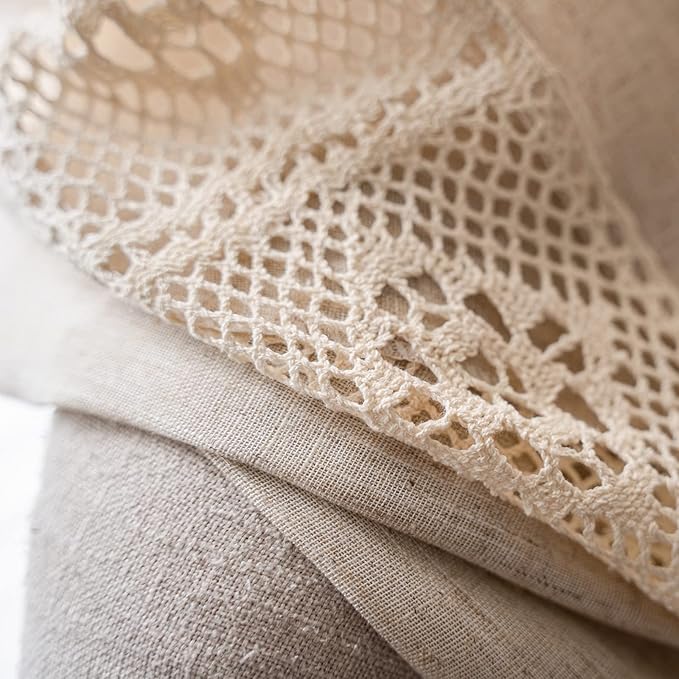 ENJOYBRIDAL Beige Curtains Crochet Lace Patchwork Drapes Curtains 96 Inch Length 2 Panels Tassel Rod Pocket Semi-Sheer Boho Bedroom Living Room Farmhouse Rustic Window Curtain Panels