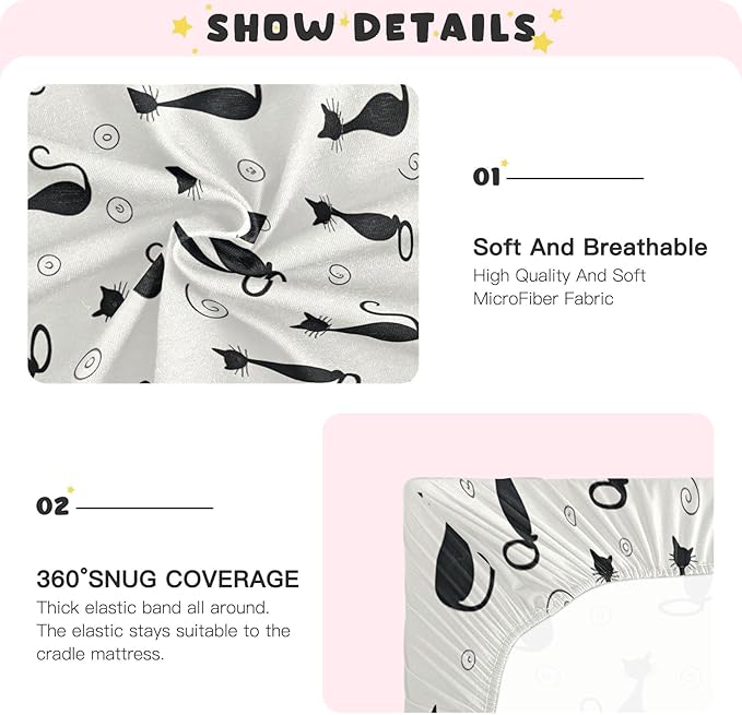 Crib Sheet, Unisex Crib Sheet, Soft and Comfortable for Standard Crib and Toddler Mattress, Black Cat
