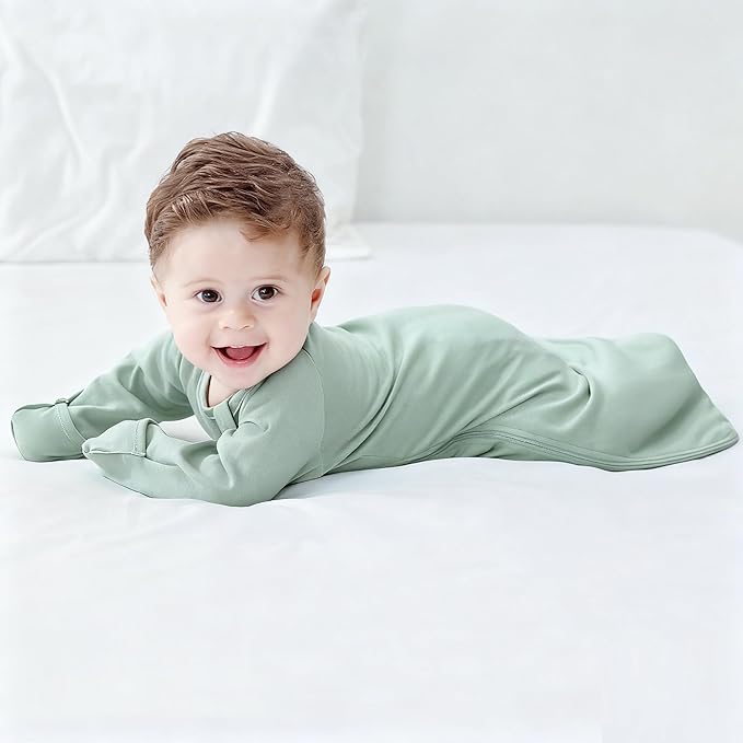 Baby Transitional Swaddle Sack Arms Up Length Sleeves Mitten Cuffs 2 Pack 6-12 Months, Cotton Wearable Sleeping Bag Swaddling Blanket for Babies Boys Girls Sleep Sacks Snug Fit Calms Startle Reflex