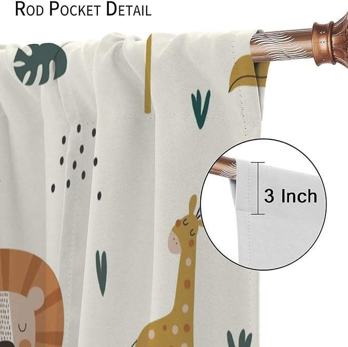 Cute Lion Window Curtains for Kids Bedroom,Cartoon Woodland Jungle Forest Wildlife Little Lion Giraffe Owl Palm Tree Printed Pattern Blackout Drapes for Living Room Baby Nursery Room 42x54 Inch