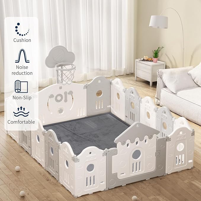 ACOMOPACK Baby Play Mat for Floor 1.3" Thick Memory Foam Play Mat 79"×118" Tummy Time Crawling with Non-Slip Bottom for Living Room,Nursery,Soft Velvet Playpen Mats for Kids,Infants（Dark Grey）