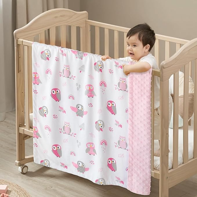 BORITAR Baby Blanket for Boys Girls Soft Plush Minky Fabric with Dotted Backing, Lovely Animal Owl Design Blanket for Toddler Newborn 30 x 40 Inch(75x100cm)