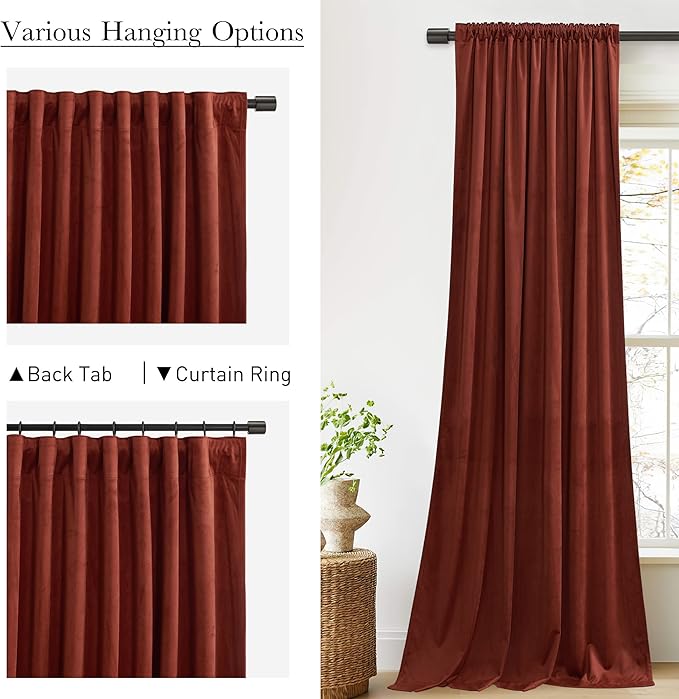 StangH Rust Red Theater Curtains, 120 inches Light Blocking Thermal Insulated Window Drapes for Living Room Privacy Room Divider Curtains, W52 x L120, 2 Panels